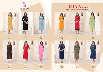 Poonam Designer Diva Vol 6 Heavy Cotton Slub With Embroidery Work Kurtis Wholesale Catalog