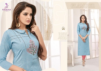 Poonam Designer Diva Vol 6 Heavy Cotton Slub With Embroidery Work Kurtis Wholesale Catalog