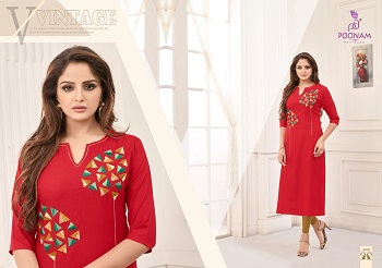 Poonam Designer Diva Vol 6 Heavy Cotton Slub With Embroidery Work Kurtis Wholesale Catalog