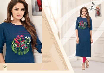 Poonam Designer Diva Vol 6 Heavy Cotton Slub With Embroidery Work Kurtis Wholesale Catalog