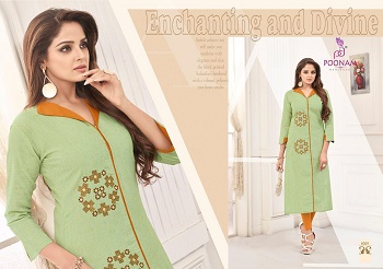 Poonam Designer Diva Vol 6 Heavy Cotton Slub With Embroidery Work Kurtis Wholesale Catalog