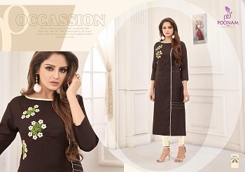 Poonam Designer Diva Vol 6 Heavy Cotton Slub With Embroidery Work Kurtis Wholesale Catalog