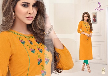 Poonam Designer Diva Vol 6 Heavy Cotton Slub With Embroidery Work Kurtis Wholesale Catalog