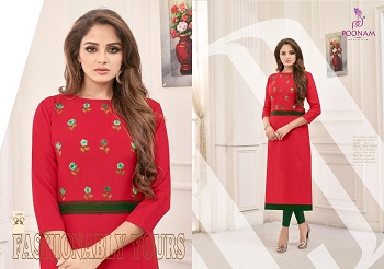 Poonam Designer Diva Vol 6 Heavy Cotton Slub With Embroidery Work Kurtis Wholesale Catalog