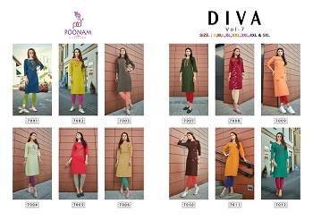 Poonam Designer Diva Vol 7 Heavy Solft Cotton Slub Embroidered Kurtis Catalog 