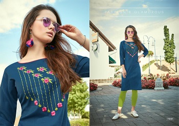 Poonam Designer Diva Vol 7 Heavy Solft Cotton Slub Embroidered Kurtis Catalog 