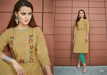 Poonam Designer Diva Vol 7 Heavy Solft Cotton Slub Embroidered Kurtis Catalog 