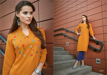 Poonam Designer Diva Vol 7 Heavy Solft Cotton Slub Embroidered Kurtis Catalog 