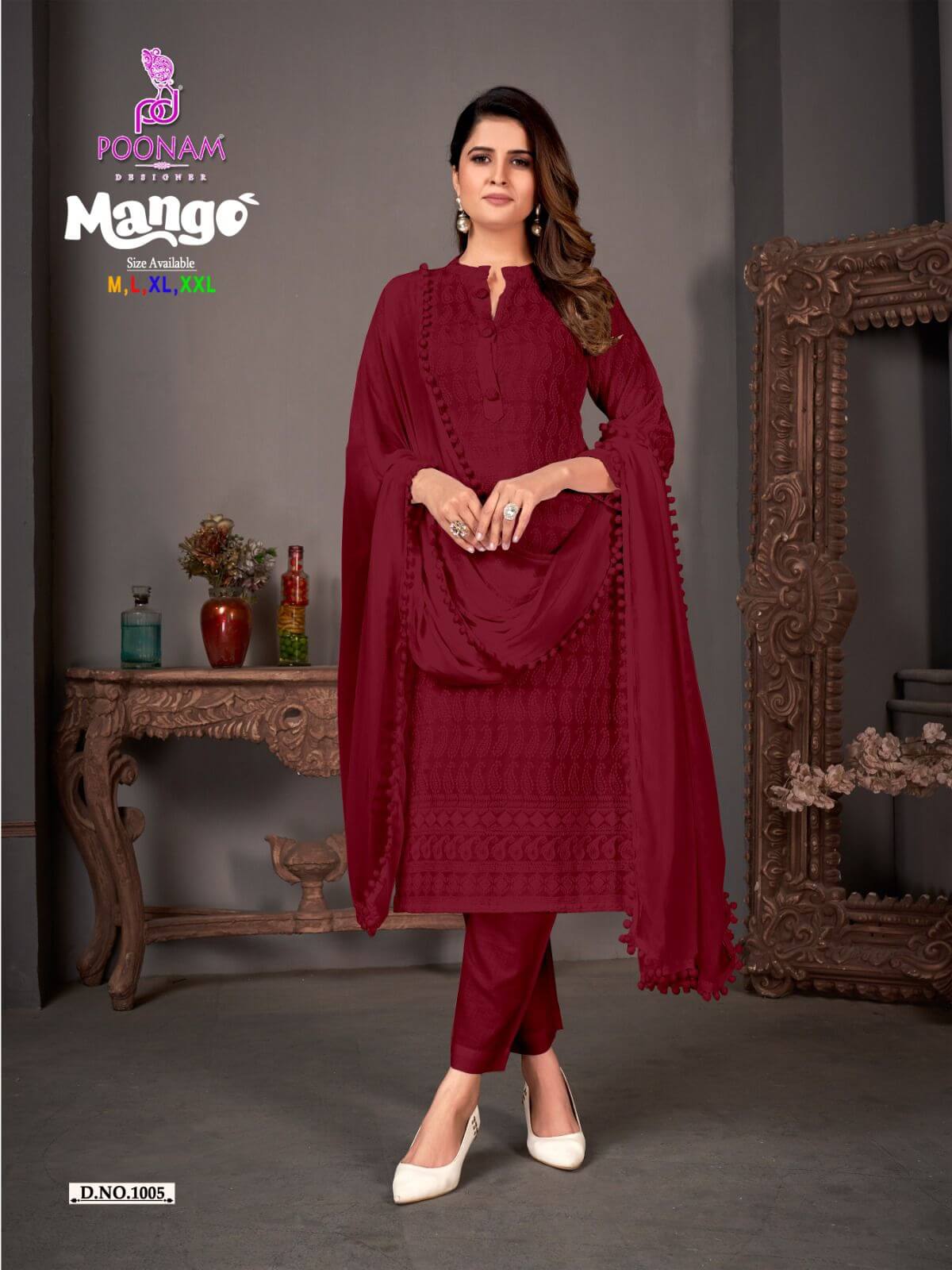 Poonam Designer Mango Chikan Work Kurti with Pant and Dupatta Catalog, Buy Poonam Designer Mango Chikan Work Kurti with Pant and Dupatta Full Catalog in Wholesale Price Online From Aarvee Creation