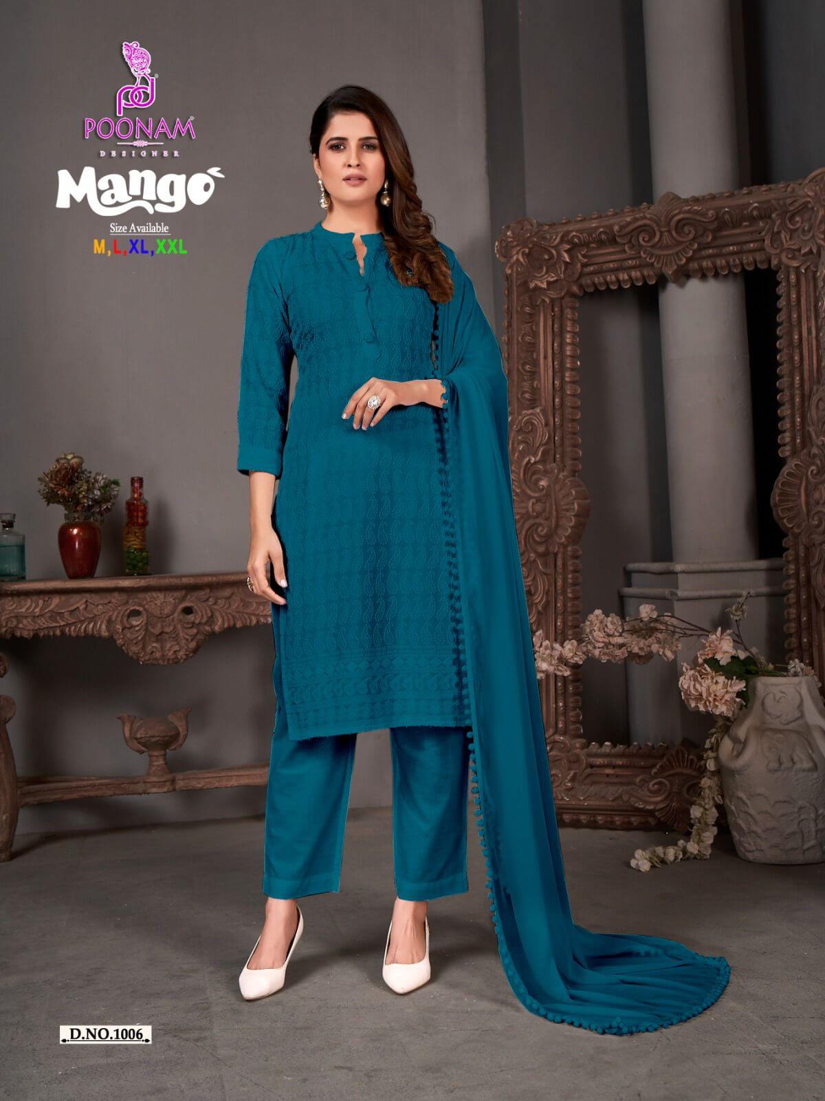 Poonam Designer Mango Chikan Work Kurti with Pant and Dupatta Catalog, Buy Poonam Designer Mango Chikan Work Kurti with Pant and Dupatta Full Catalog in Wholesale Price Online From Aarvee Creation