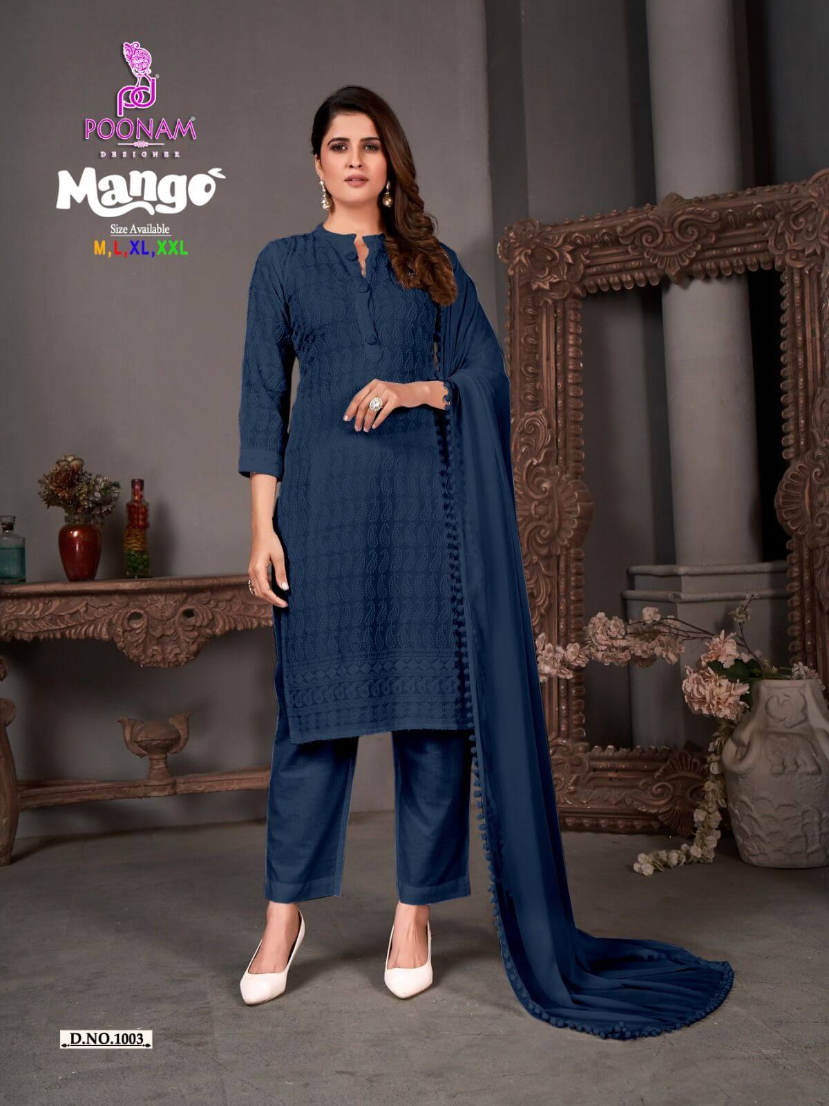 Poonam Designer Mango Chikan Work Kurti with Pant and Dupatta Catalog, Buy Poonam Designer Mango Chikan Work Kurti with Pant and Dupatta Full Catalog in Wholesale Price Online From Aarvee Creation