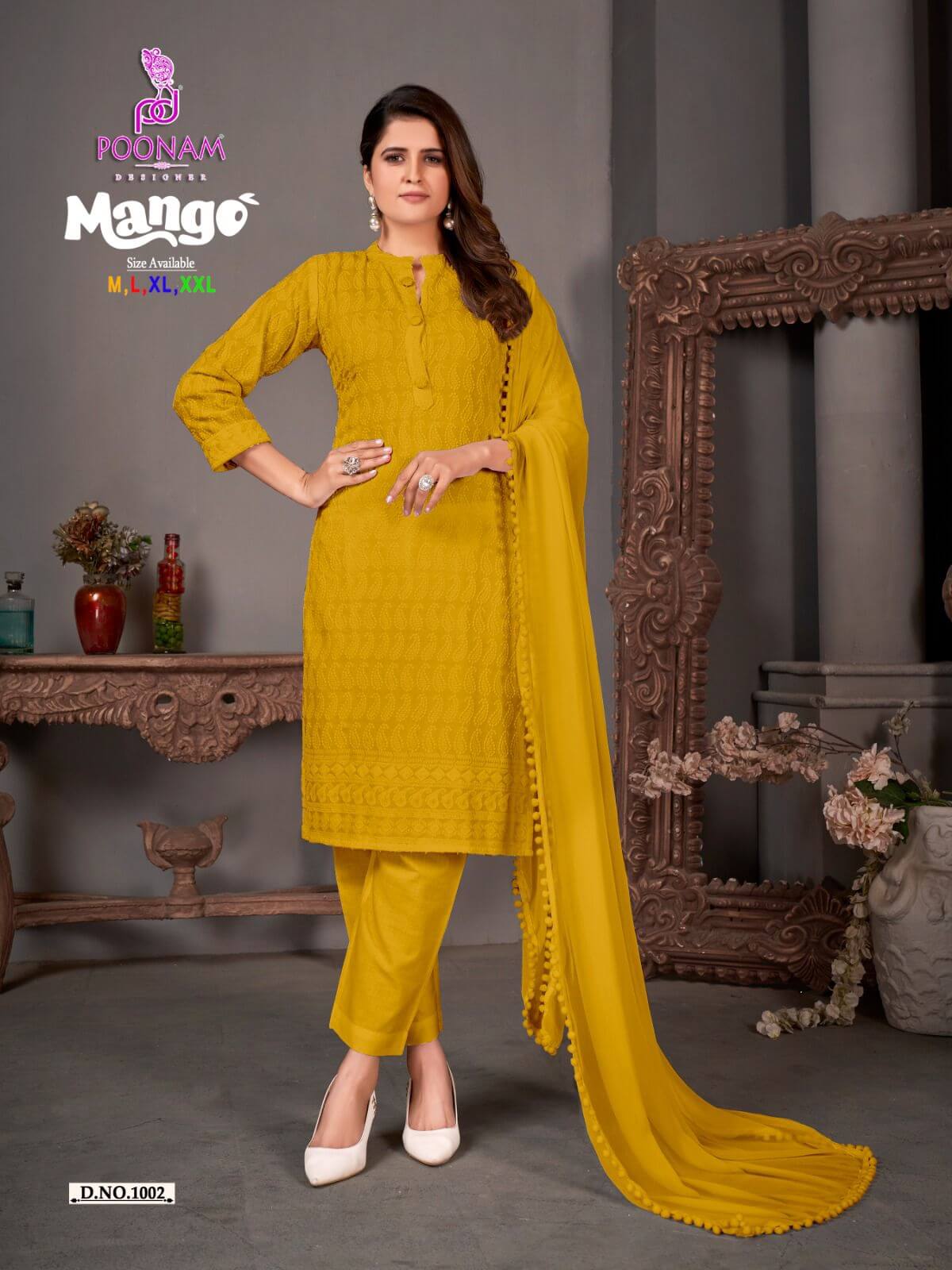 Poonam Designer Mango Chikan Work Kurti with Pant and Dupatta Catalog, Buy Poonam Designer Mango Chikan Work Kurti with Pant and Dupatta Full Catalog in Wholesale Price Online From Aarvee Creation