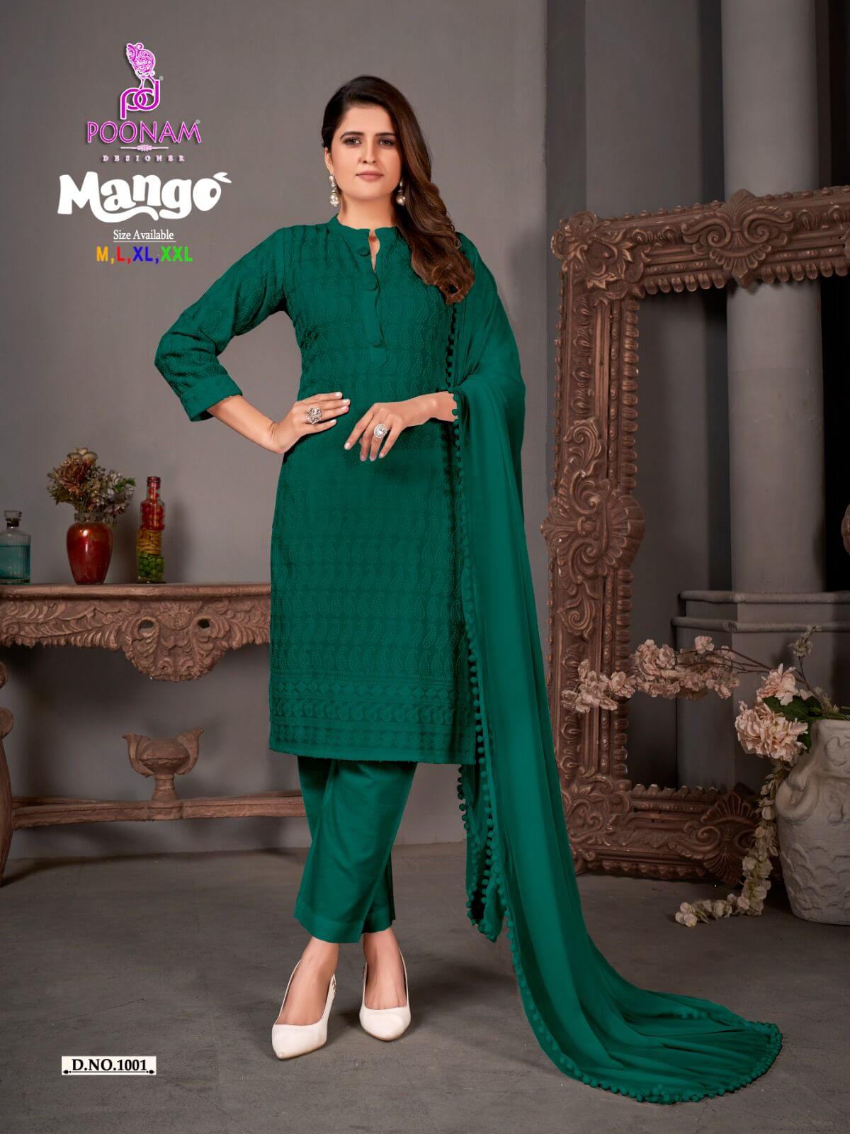 Poonam Designer Mango Chikan Work Kurti with Pant and Dupatta Catalog, Buy Poonam Designer Mango Chikan Work Kurti with Pant and Dupatta Full Catalog in Wholesale Price Online From Aarvee Creation