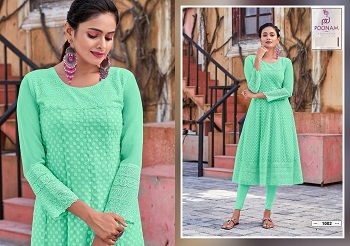 Rangrez Georgette Kurtis Wholesale Catalogue by Poonam Designer Surat, Georgette Kurtis With Chikan Work Anarkali Style Pattern Ladies Kurtis In Wholesale For Retail Business