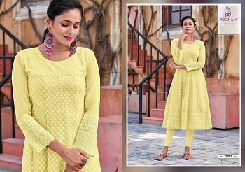 Rangrez Georgette Kurtis Wholesale Catalogue by Poonam Designer Surat, Georgette Kurtis With Chikan Work Anarkali Style Pattern Ladies Kurtis In Wholesale For Retail Business