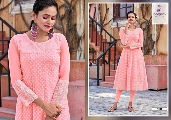 Rangrez Georgette Kurtis Wholesale Catalogue by Poonam Designer Surat, Georgette Kurtis With Chikan Work Anarkali Style Pattern Ladies Kurtis In Wholesale For Retail Business