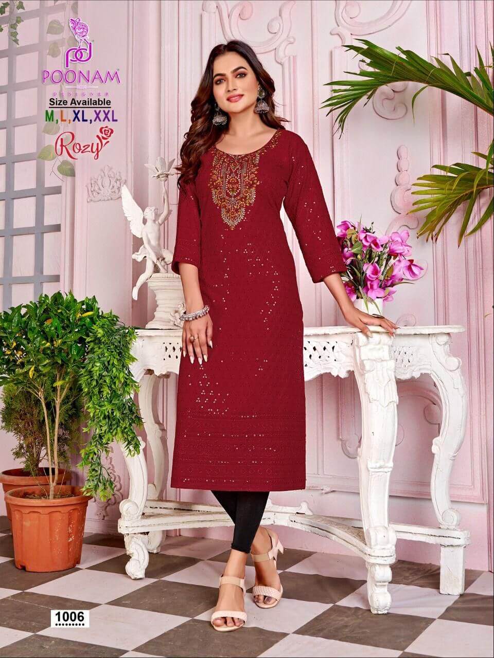 Poonam Designer Rozy Lucknowi Kurtis Catalog, Buy Poonam Designer Rozy Lucknowi Kurtis Full Catalog at Wholesale Price Online