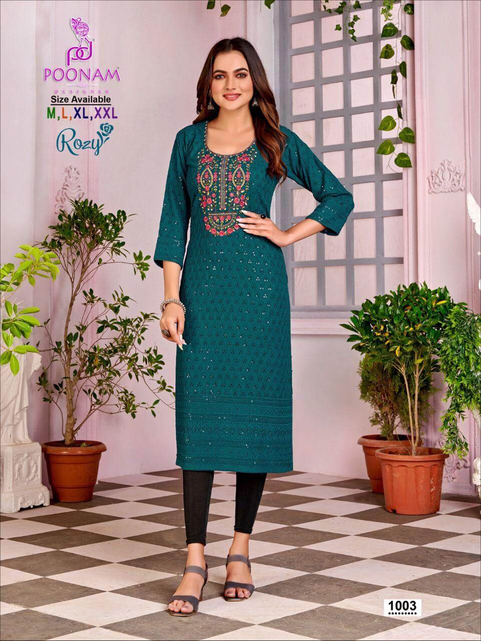 Poonam Designer Rozy Lucknowi Kurtis Catalog, Buy Poonam Designer Rozy Lucknowi Kurtis Full Catalog at Wholesale Price Online