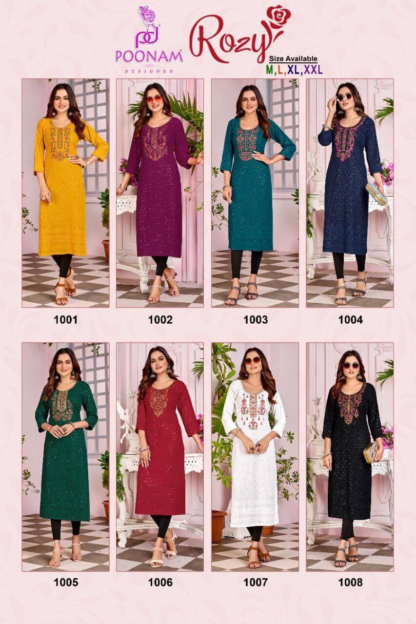 Poonam Designer Rozy Lucknowi Kurtis Catalog, Buy Poonam Designer Rozy Lucknowi Kurtis Full Catalog at Wholesale Price Online