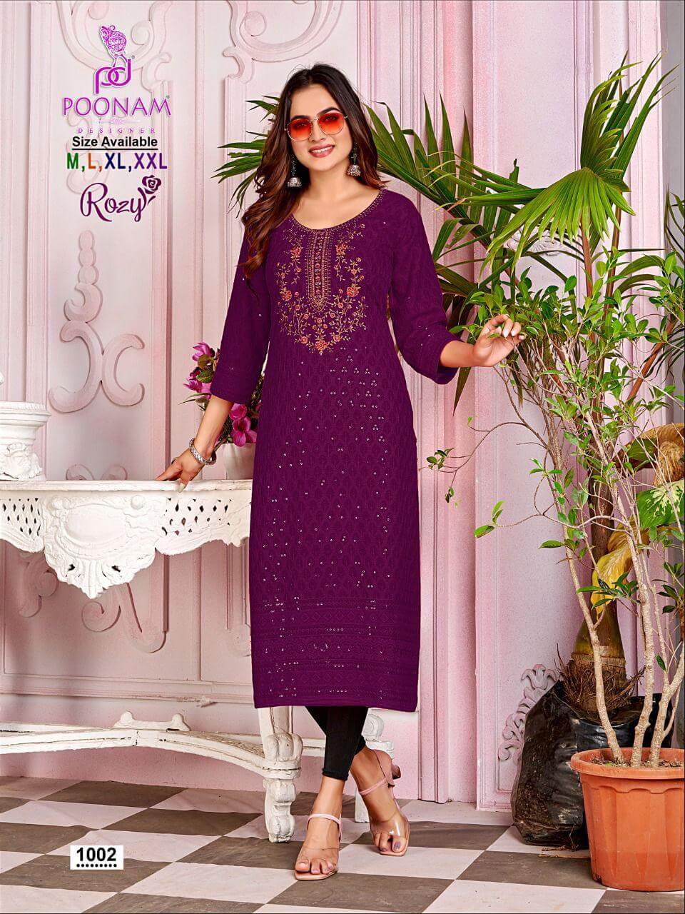 Poonam Designer Rozy Lucknowi Kurtis Catalog, Buy Poonam Designer Rozy Lucknowi Kurtis Full Catalog at Wholesale Price Online