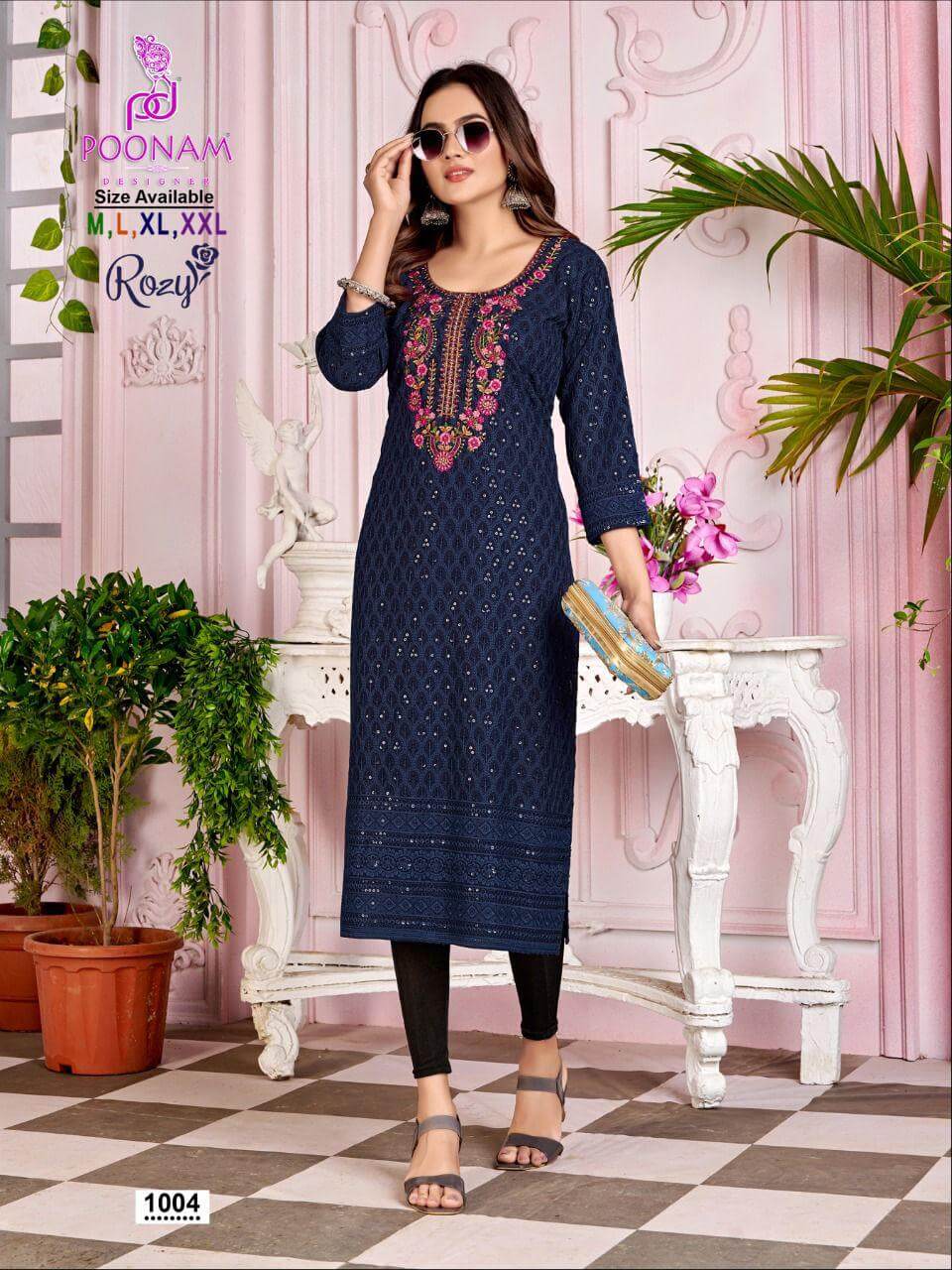 Poonam Designer Rozy Lucknowi Kurtis Catalog, Buy Poonam Designer Rozy Lucknowi Kurtis Full Catalog at Wholesale Price Online