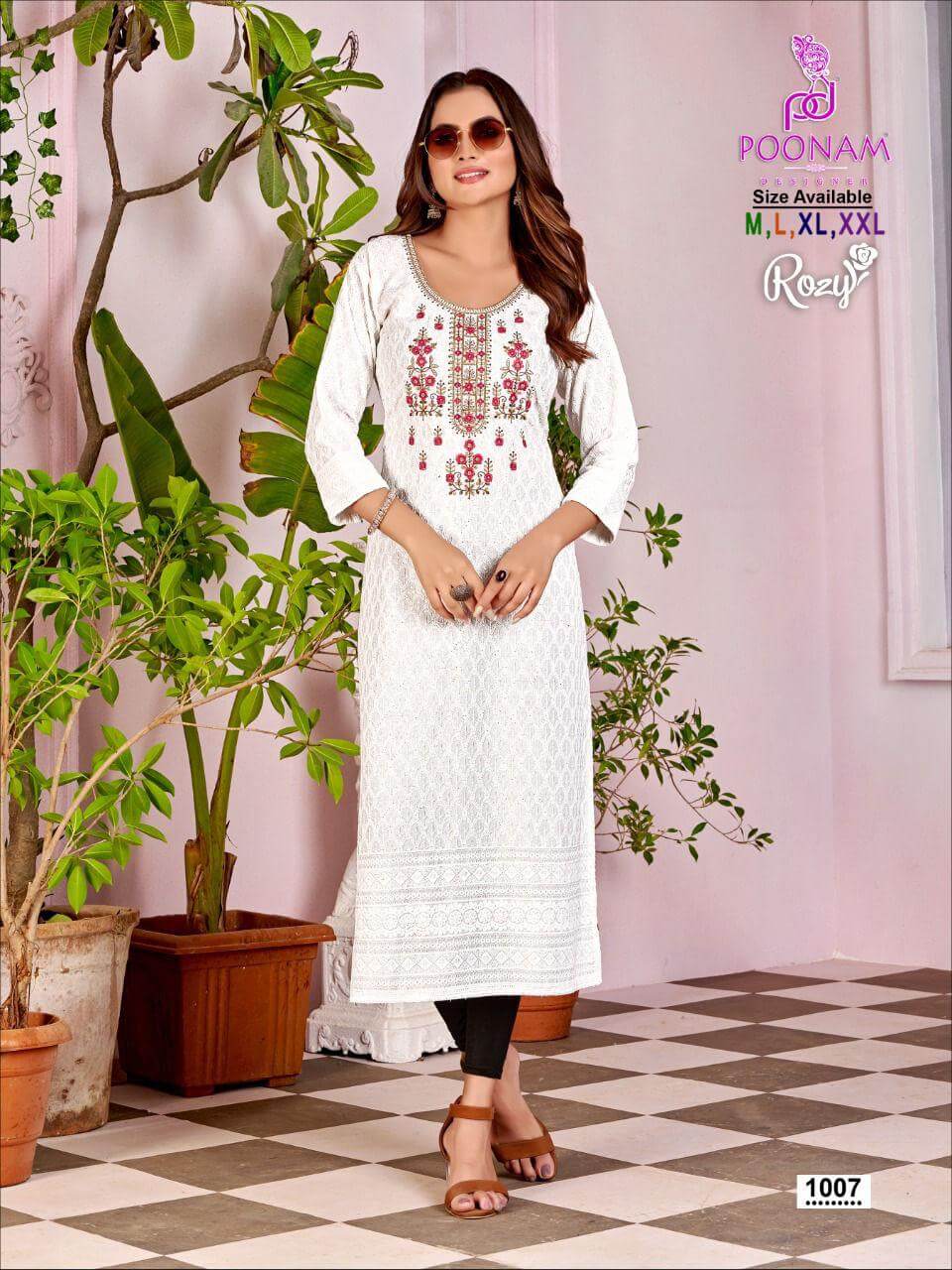 Poonam Designer Rozy Lucknowi Kurtis Catalog, Buy Poonam Designer Rozy Lucknowi Kurtis Full Catalog at Wholesale Price Online