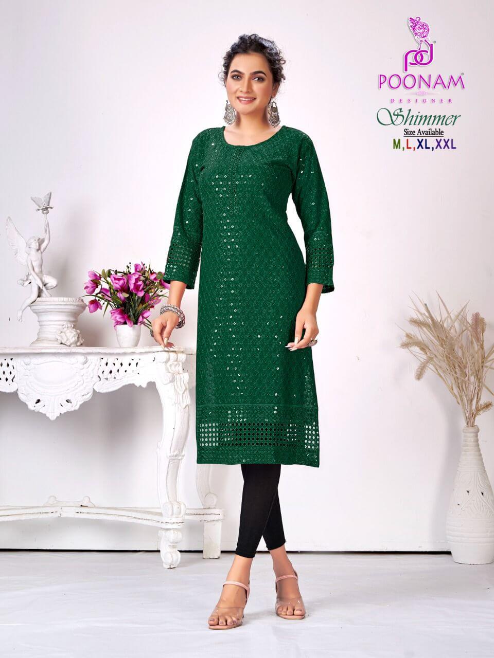 Poonam Designer Shimmer Chikan work Kurtis Catalog, Buy Poonam Designer Shimmer Chikan work Kurtis Full Catalog at Wholesale Price Online