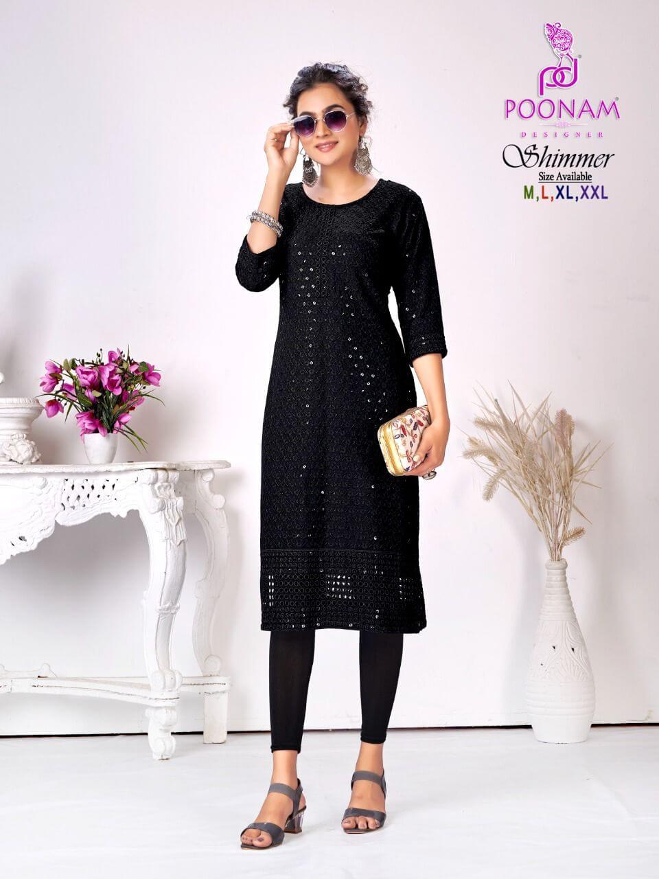 Poonam Designer Shimmer Chikan work Kurtis Catalog, Buy Poonam Designer Shimmer Chikan work Kurtis Full Catalog at Wholesale Price Online