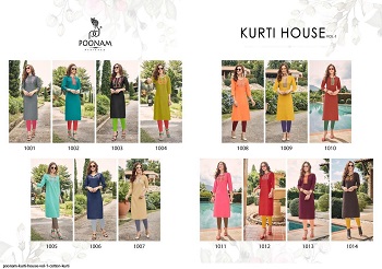 Poonam Cotton House Vol 1 Cotton Slub Embroidery Work Kurtis. Buy Wholesale Kurtis Catalog In cheap price online for reselling. Cotton House vol 1 Kurtis in bulk rate by Poonam Designer 