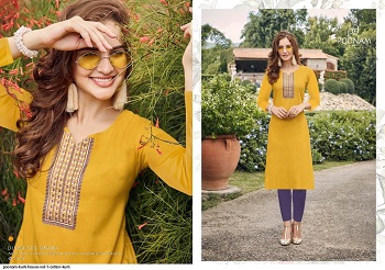 Poonam Cotton House Vol 1 Cotton Slub Embroidery Work Kurtis. Buy Wholesale Kurtis Catalog In cheap price online for reselling. Cotton House vol 1 Kurtis in bulk rate by Poonam Designer 