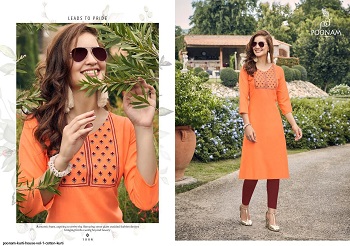 Poonam Cotton House Vol 1 Cotton Slub Embroidery Work Kurtis. Buy Wholesale Kurtis Catalog In cheap price online for reselling. Cotton House vol 1 Kurtis in bulk rate by Poonam Designer 