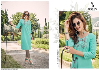 Poonam Cotton House Vol 1 Cotton Slub Embroidery Work Kurtis. Buy Wholesale Kurtis Catalog In cheap price online for reselling. Cotton House vol 1 Kurtis in bulk rate by Poonam Designer 