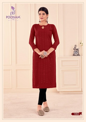 Poonam Designer Mannat Schiffli work kurtis wholesale catalog, Purchase Schiffli work kurtis Catalog in wholesale price online at lowest rate 