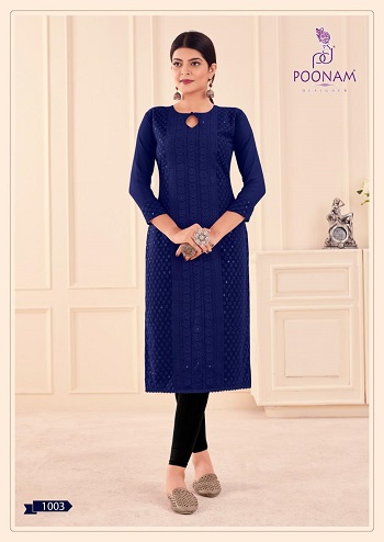 Poonam Designer Mannat Schiffli work kurtis wholesale catalog, Purchase Schiffli work kurtis Catalog in wholesale price online at lowest rate 