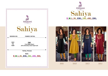 Poonam Sahiya Gown Style Wholesale Kurtis Catalog, Four Colours Readymade Kurtis Catalog Sahiya By Kurti Manufacturer Poonam 