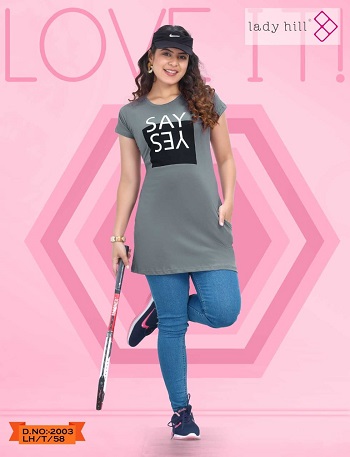 Ladies Long T Shirt Wholesale Catalogue of  Six Designs, Purchase Six Print and colours Girls Long T Shirt In Wholesale