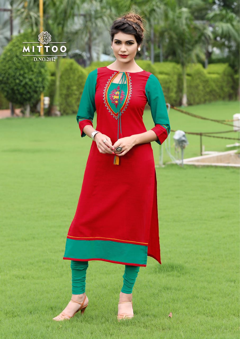 MITTOO PRIYAL VOL 2 COTTON SLUB FINE QUALITY KURTI WITH INNER CATALOG DISPATCH FROM 6TH OCT.