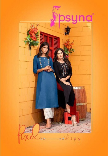 Psyna Pixcel Hand Work Kurtis Catalog in Wholesale, Psyna Presents A New Range Of Straight Embroidery Work Kurtis With Hand Work