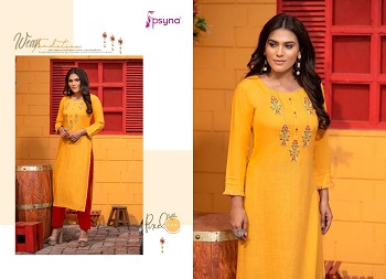 Psyna Pixcel Hand Work Kurtis Catalog in Wholesale, Psyna Presents A New Range Of Straight Embroidery Work Kurtis With Hand Work