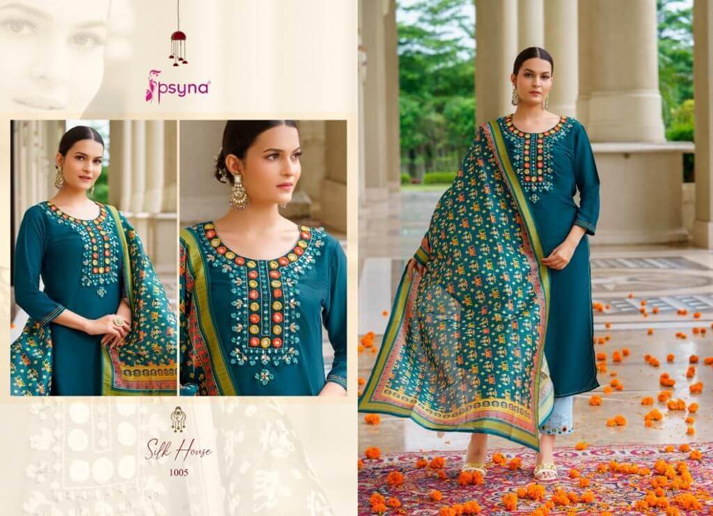 Psyna Silk House Silk Kurta Pant Dupatta Catalog in Wholesale Price, Buy Psyna Silk House Silk Kurta Pant Dupatta Full Catalog in Wholesale Price Online From Vadodara, Gujarat