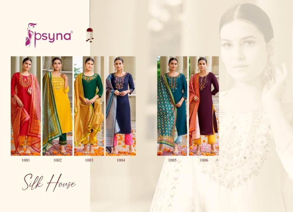 Psyna Silk House Silk Kurta Pant Dupatta Catalog in Wholesale Price, Buy Psyna Silk House Silk Kurta Pant Dupatta Full Catalog in Wholesale Price Online From Vadodara, Gujarat