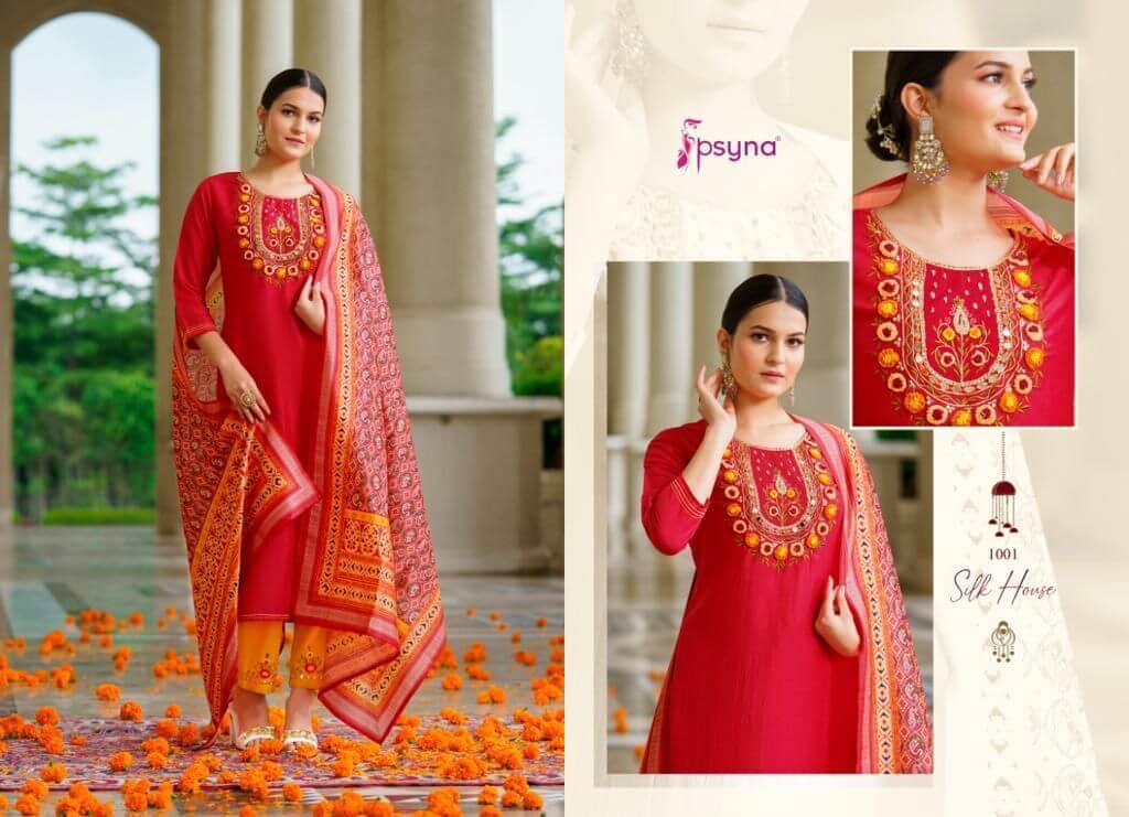 Psyna Silk House Silk Kurta Pant Dupatta Catalog in Wholesale Price, Buy Psyna Silk House Silk Kurta Pant Dupatta Full Catalog in Wholesale Price Online From Vadodara, Gujarat