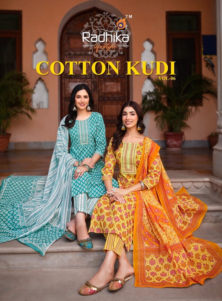 Radhika Lifestyle Cotton Kudi vol 6 Top Bottom Dupatta Set Catalog in Wholesale, Buy Radhika Lifestyle Cotton Kudi vol 6 Top Bottom Dupatta Set Full Catalog in Wholesale Price Online From Aarvee Creation