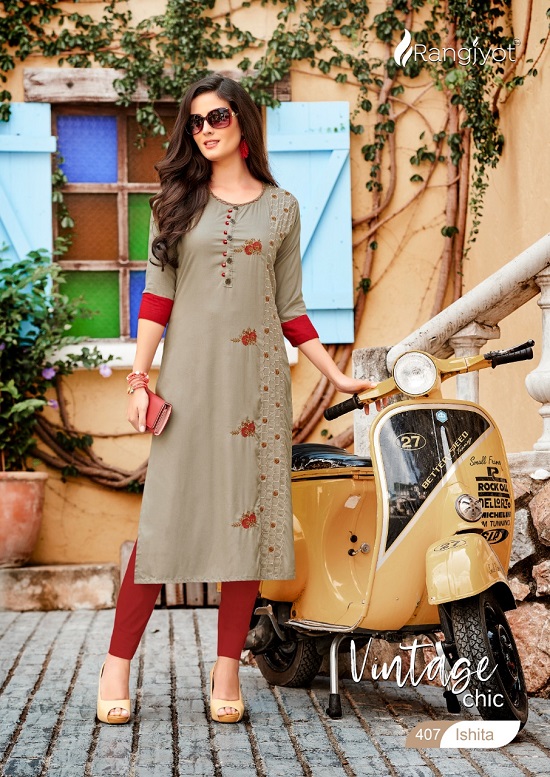 Rang Jyot Ishita vol 4 wholesale kurtis catalog. Ishita vol 4 wholesale rayon kurtis catalogue by Rangjyot Brand.