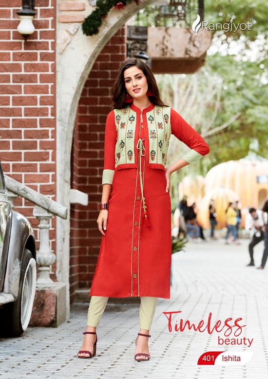 Rang Jyot Ishita vol 4 wholesale kurtis catalog. Ishita vol 4 wholesale rayon kurtis catalogue by Rangjyot Brand.