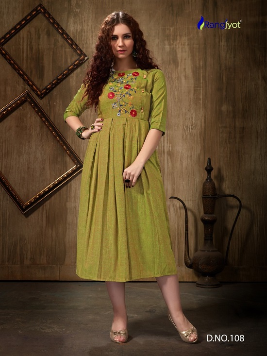 Rangjyot Herry Vol 2 wholesale kurtis catalogue. Herry Vol 2 Rayon Embroidery work Kurtis catalog by Rangjyot kurtis manufacturer at low price in wholesale market.