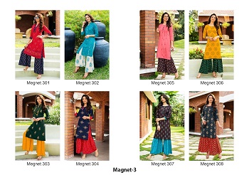 Rangjyot Magnet vol 3 Wholesale Kurtis With Sharara Catalogue