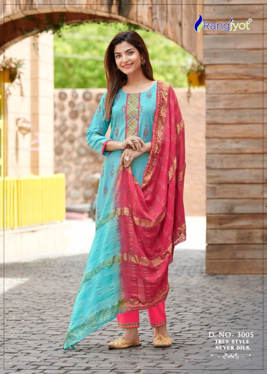 Rangjyot Rangmaya vol 3 Top Bottom and Dupatta Set Wholesale Catalog, Buy Rangjyot Rangmaya vol 3 Full Catalog of Ladies top Bottom Dupatta Set in Wholesale Rate