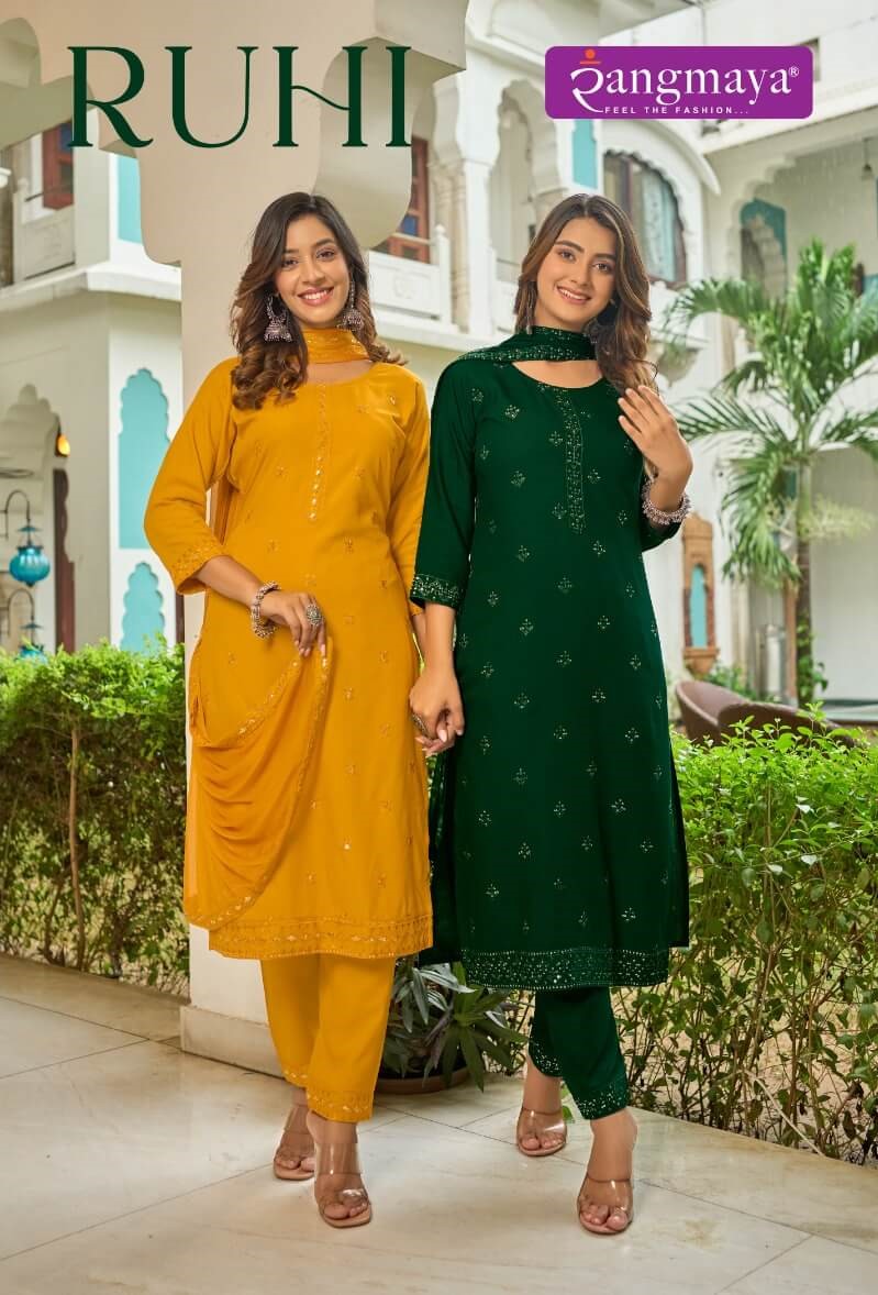 Rangmaya Ruhi Kurti Pant Dupatta Catalog in Wholesale Price