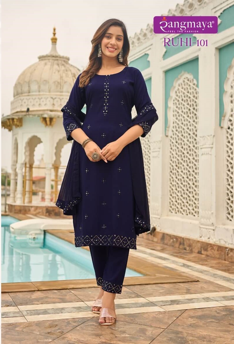 Rangmaya Ruhi Kurti Pant Dupatta Catalog in Wholesale Price, Buy Rangmaya Ruhi Kurti Pant Dupatta Full Catalog in Wholesale Price Online From Aarvee Creation